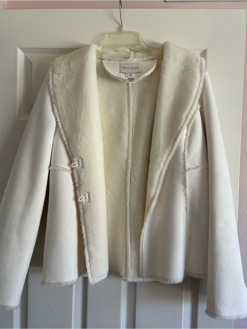 White House Black Market Plush Cream Teddy Shawl Jacket